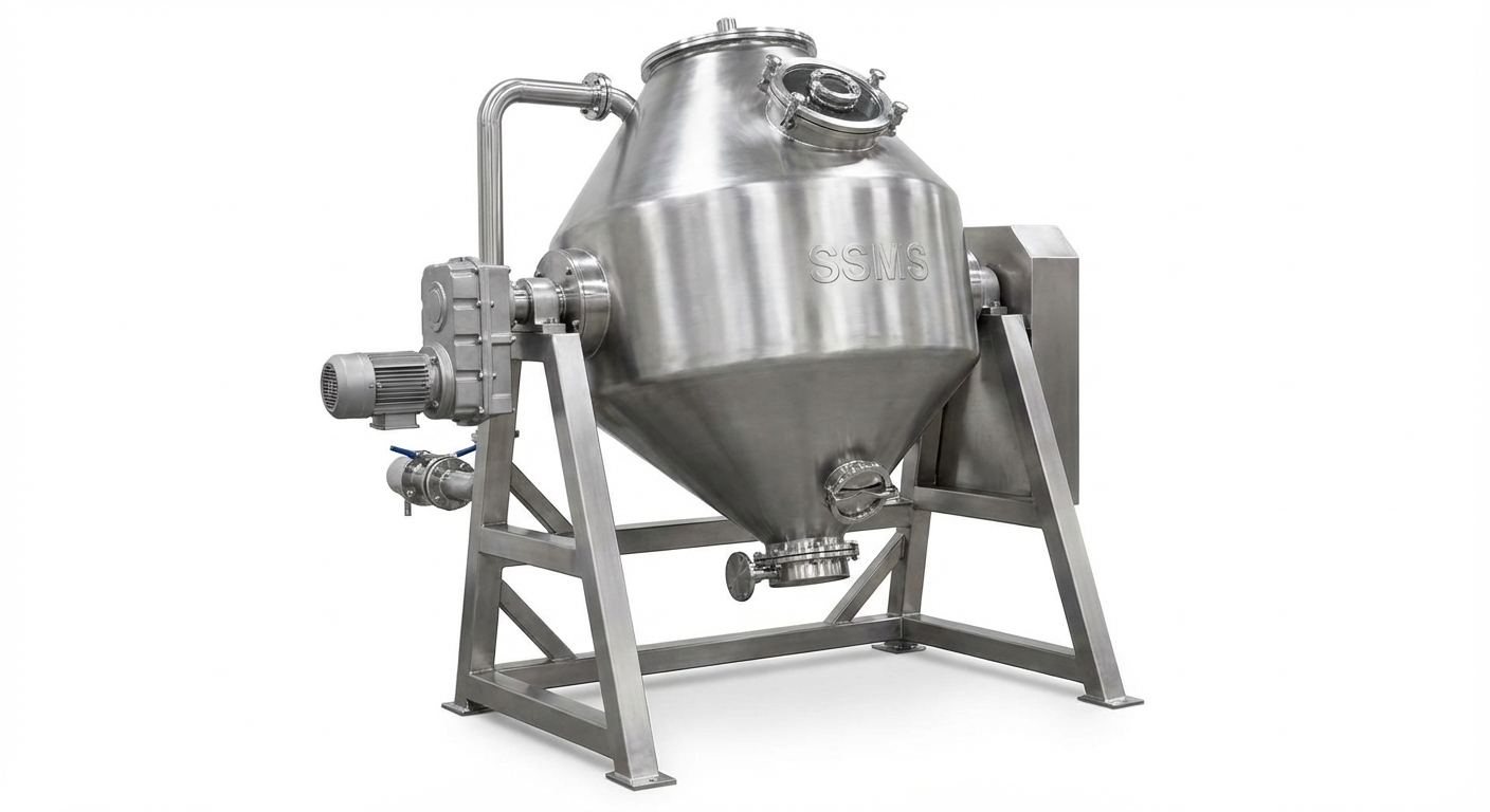 Rotocone Vacuum Dryer - Advanced rotocone vacuum dryer for wet cakes and slurries. Integrated cyclone, condenser, lump breaker. Heated jacket, baffles. Reduces drying time by 40-50%.